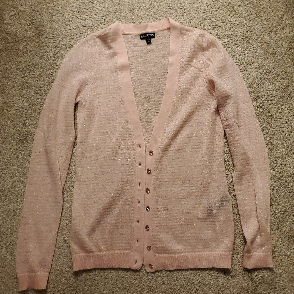 Pink Wool Cardigan V-neck Medium
